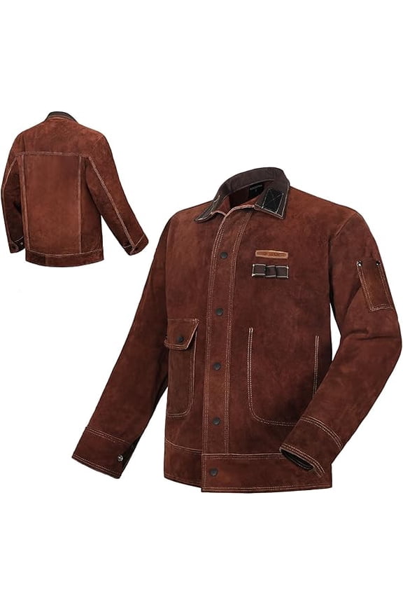 Leather Welding Jacket Split Cowhide Flame Resistant for Heavy Duty Welder (Size: M)
