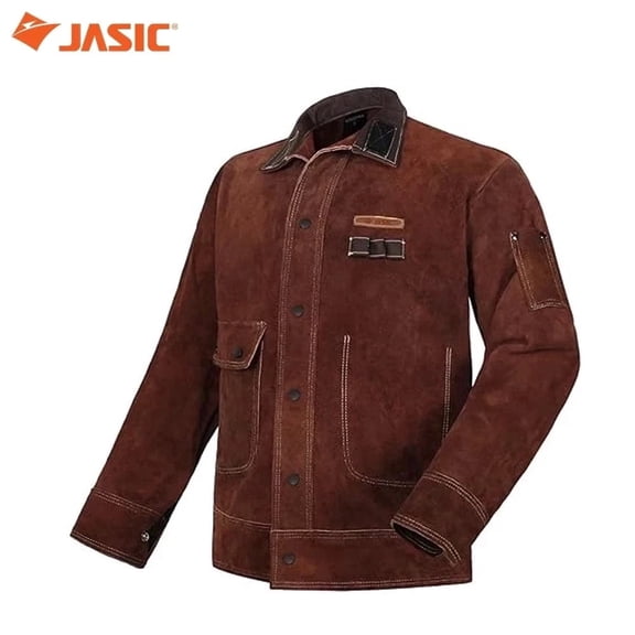 JASIC Leather Welding Jacket Split Cowhide Flame Resistant for Heavy Duty Welder (Size: S)
