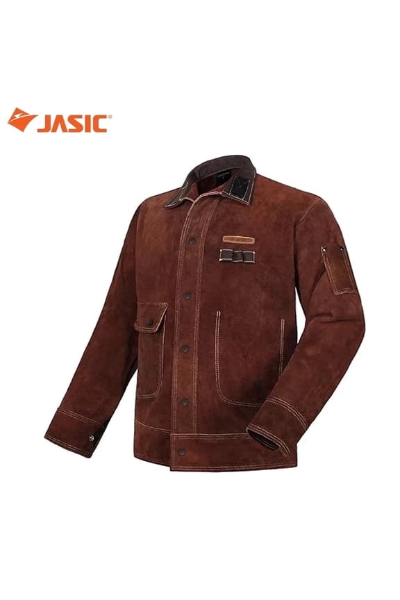 Leather Welding Jacket Split Cowhide Flame Resistant for Heavy Duty Welder (Size: S)