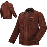 JASIC Leather Welding Jacket Split Cowhide Flame Resistant for Heavy Duty Welder Size XL