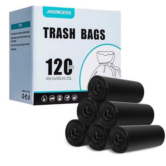 JASINCESS 4 Gallon 120 Count Strong Trash Bags Garbage Bags Plastic Bags for Home Office- Black