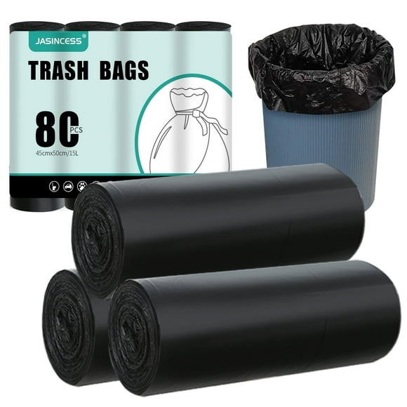 JASINCESS 4 Gallon 80 Count Strong Trash Bags Garbage Bags Plastic Bags for Home Office - Black
