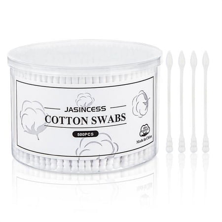 JASINCESS 500 Count Cotton Swabs Natural Double Tipped Cotton Buds with Paper Sticks Multifunctional Sanitary Swabs