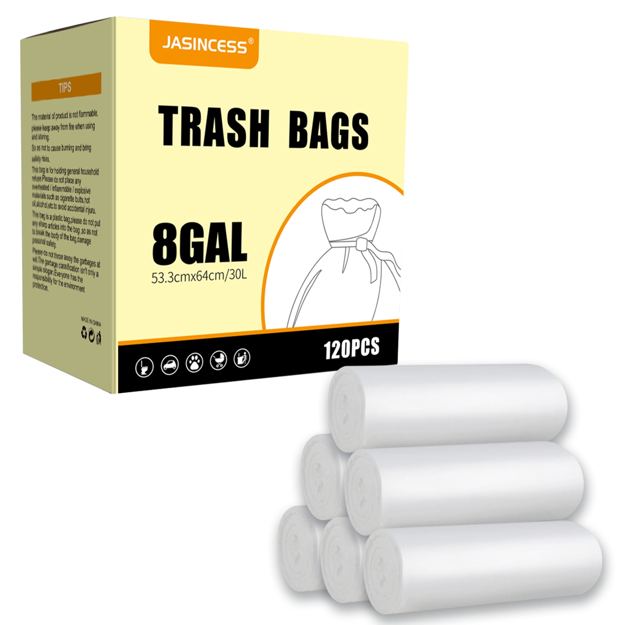 JASINCESS 3- 4 Gallon Drawstring Small Trash Bags- Thick Multi purpose  Garbage Bags For home office kitchen (Clear-60)
