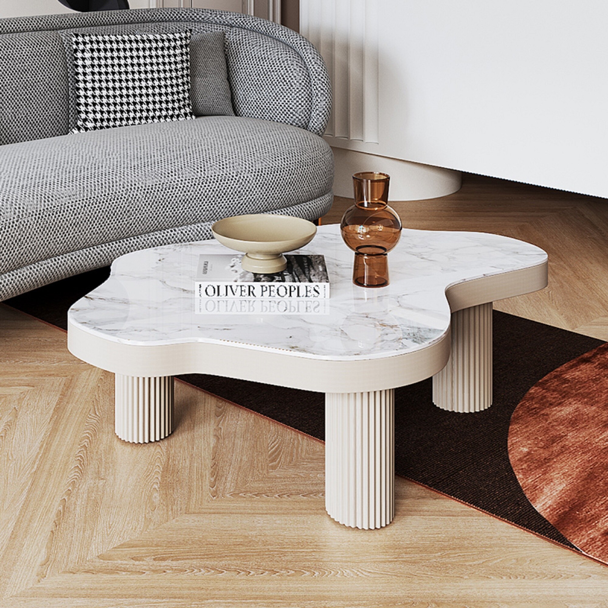 JASIWAY Marble Pattern Coffee Tables with 3 legs, White - Walmart.com