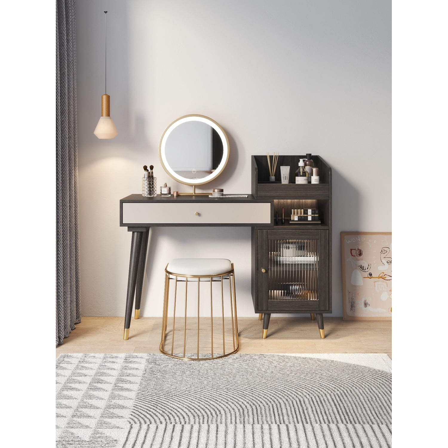 JASIWAY Modern Simple Makeup Vanity Dressing Table Black - Walmart.com