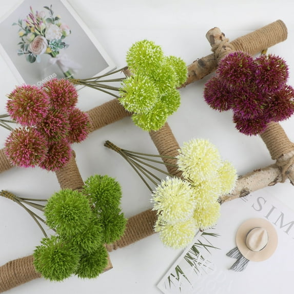 JASKFGLY 6PCS Faux Dandelion - 11.42x7.09x2.76in Artificial Floral Stems with Realistic Fluffy Seed Heads for Home Decor & Office Arrangements,Green