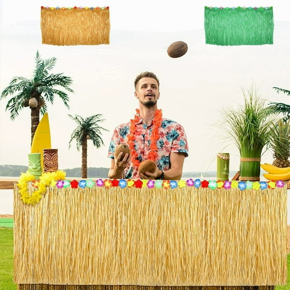 JASKFGLY Grass Table Skirt - 29.53x108.27in Synthetic Foliage Runner for Tropical Hawaiian Luau Party Decorations & Summer Beach Themed Events,Gold
