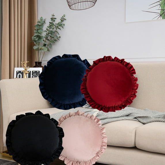 JASKFGLY Round Pillow - 17.72x17.72in Plush Velvet Decorative Throw Cushion for Sofa Bed & Living Room Accent (Navy)