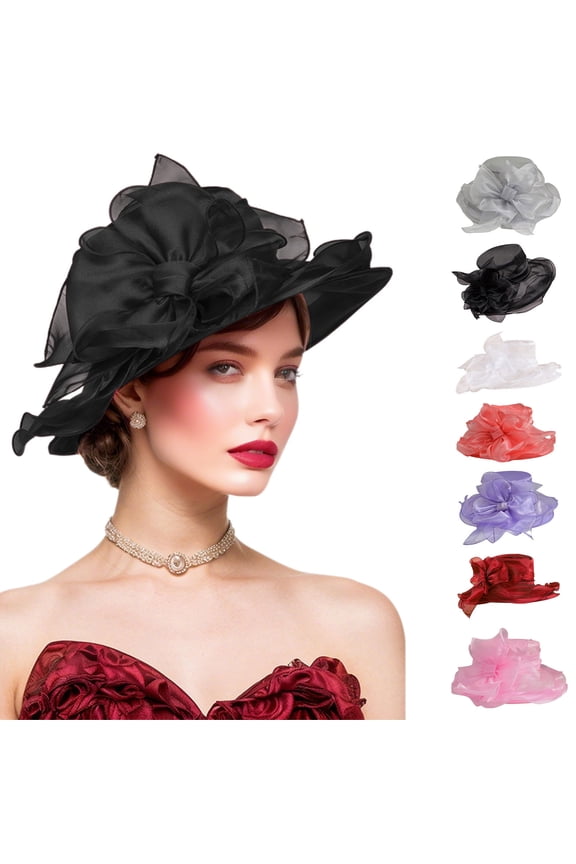 JASKFGLY Women's Tea Party Hats - 11.81x11.81x3.94in Faux Linen Wide Brim Sun Hat for Kentucky Derby, Garden Parties & Formal Events,Wine