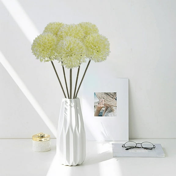 JASKFLY 6PCS Faux Dandelions - Realistic Flocked Floral Stems for Home Decor & Office Arrangements,11.42x7.09x2.76in(White)