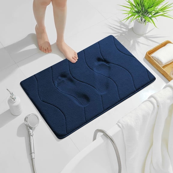 JASKFLY Absorbent Bath Mat - Non-slip Sponge Floor Mat for Kitchen, Bathroom, and Bedroom Entryways, 15.7 x 23.6 in, (Navy)