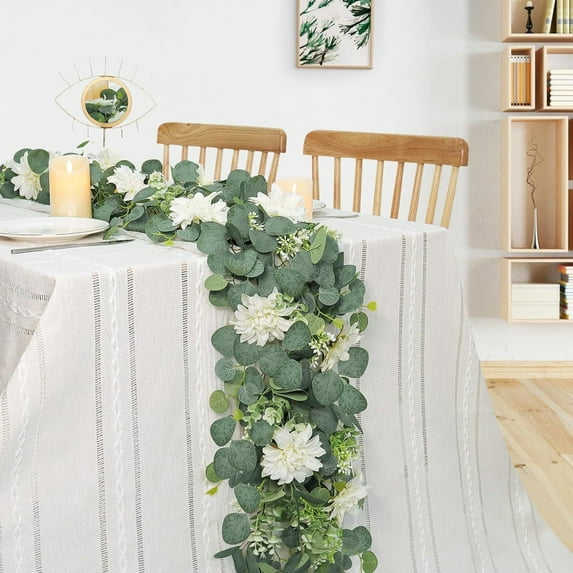 JASKFLY Artificial Flower Vine - for Wedding Decor, Desktop, Staircase, Door, and Garden Accent with Foliage and Blooms (White)