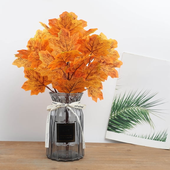 JASKFLY Artificial Maple Leaves - Realistic Faux Fall Foliage with Lifelike Veins & Flexible Stems for Indoor Decor, 15.4 x 7.9 x 7.9 in, (Yellow)