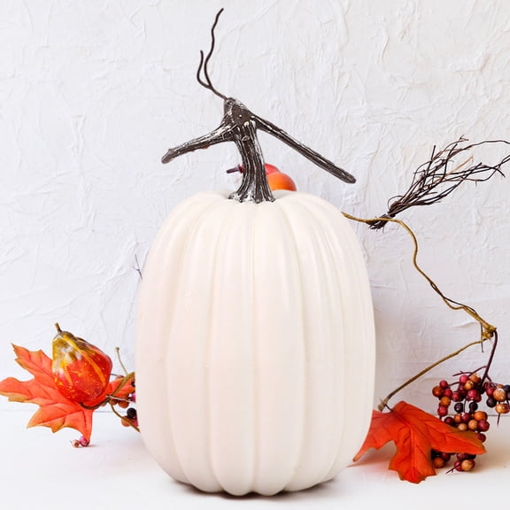 JASKFLY Artificial Pumpkins - Large Foam Decorative Pumpkins for Fall Home Decor & Halloween Table Scenes, 9.1 x 5.9 in, (White)