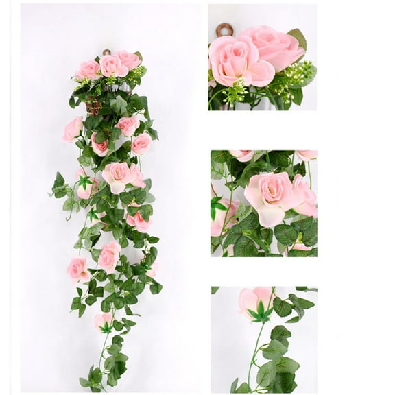 JASKFLY Artificial Rose - Lifelike Fake Flower Vines for Ceiling Decor & Duct Covering in Living Room (Pink)