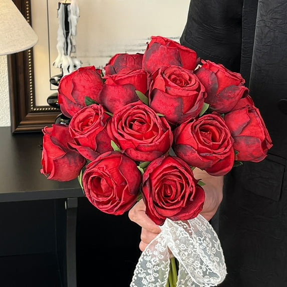 JASKFLY Artificial Roses - Cloth Fabric Bouquet with Lifelike Petals for Home Decor & Wedding Centerpieces (Red)
