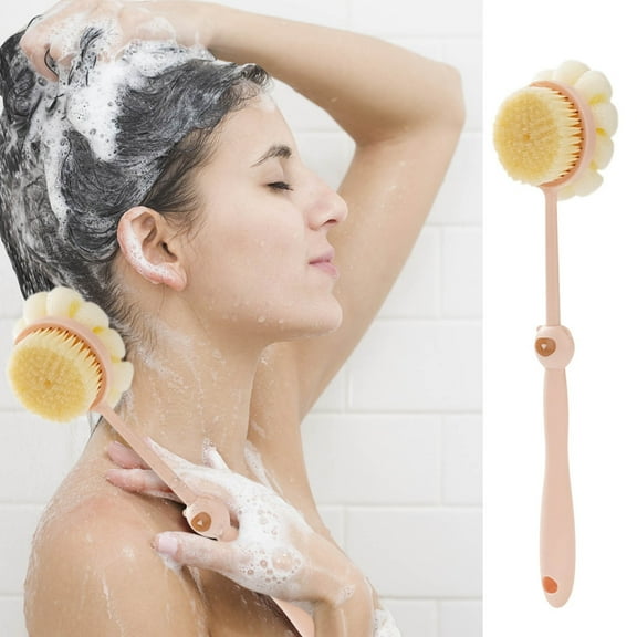 JASKFLY Back Scrubber Brush - Long Handle Soft Bristle Bath Brush for Back Scrubbing and Exfoliating in Shower for Adults and Sensitive Skin (Pink)