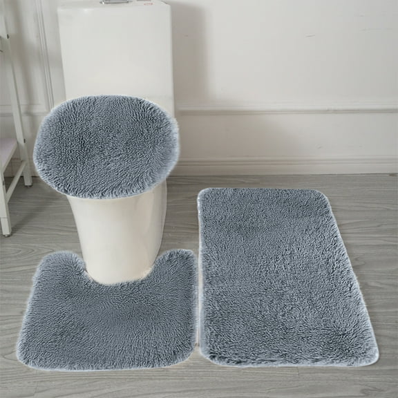 JASKFLY Bath Mat Set - Plush Velvet Fleece & Foam Non-slip Bathroom Rugs, Machine Washable & Quick Dry for Master Bath & Guest Powder Room (Dark Gray)