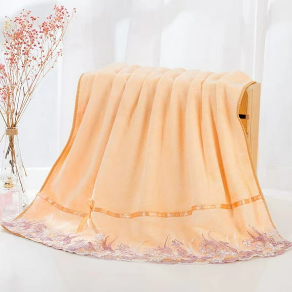 JASKFLY Bath Towel - Embroidered Cotton Gift Set with Lace Side Trim for Spa Day & Guest Bathrooms, 13.8 x 9.8 x 2 in, (Yellow)