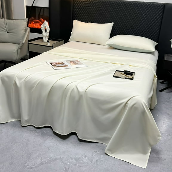 JASKFLY Bed Sheet - with Satin Fabric, Wrinkle & Stain Resistant, Luxurious Hotel-Style Bedding for Master Bedrooms & Guest Rooms,90.55x90.55in(Beige)