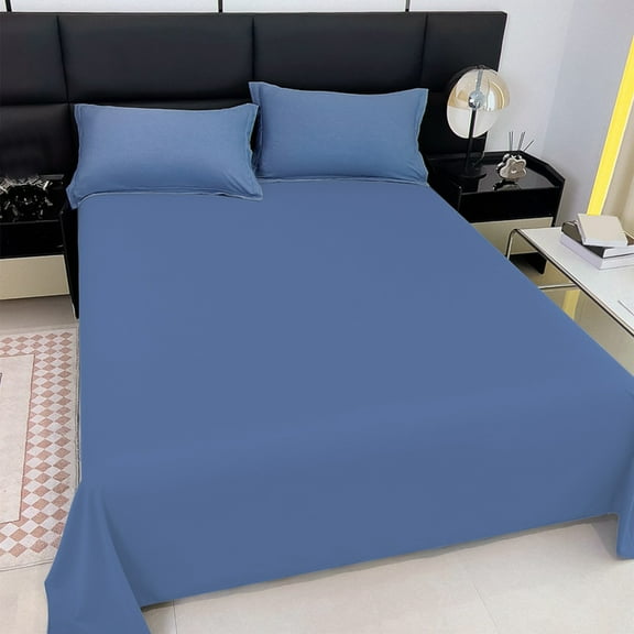 JASKFLY Blue Bed Sheet - 59.06x90.55in Aloe Fiber Breathable & Moisture-Wicking Plain Solid Color for Dormitory & Home Use