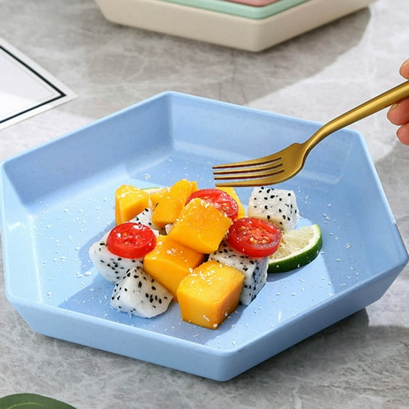 JASKFLY Blue Hexagonal Serving Tray - 8.86x7.68x1.38in Unique Geometric Platter for Snacks & Appetizers, for Home Living Room & Coffee Table Decor