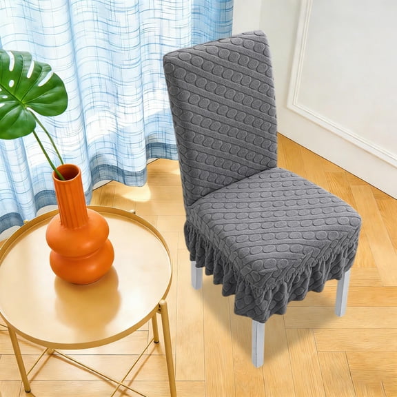 JASKFLY Chair Cover - Stretch Knit Polyester Skirt with Geometric Circle Pattern for Dining Room & Living, 21.7x18.1 in, Polyester, (Dark Gray)