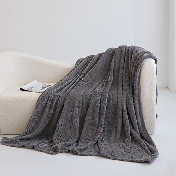 JASKFLY Dark Gray Jacquard Blanket - 59.06x78.74in Double Sided Velvet Floral Pattern & Soft Polyester Fiber Throw for Bed, Sofa & Office Nap