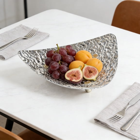 JASKFLY Desktop Fruit Tray -12.60x11.81x2.56in Glacier Patterned Plastic Serving Dish for Snacks and Dried Fruit, Ideal for Living Room Decor and Family Gatherings(Gray)