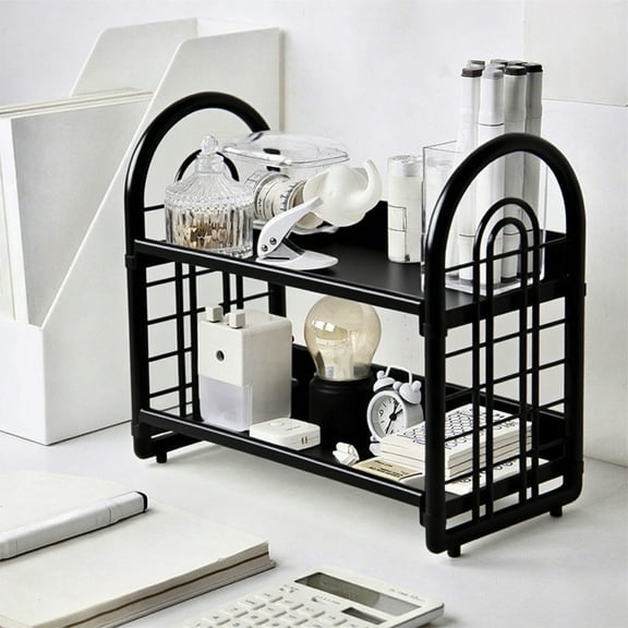JASKFLY Desktop Storage Rack - Plastic Organizer Shelf for Kitchen, Bathroom, Office, and Dorm Room Storage & Display, 12.6 x 6.5 x 11.2 in, (Black)