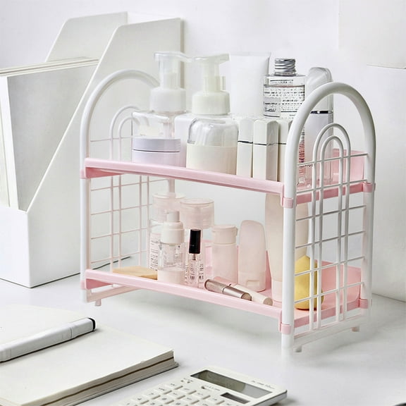 JASKFLY Desktop Storage Rack - Plastic Organizer Shelf for Kitchen, Bathroom, and Office Supplies Display, 12.6 x 6.5 x 11.2 in, (Pink)