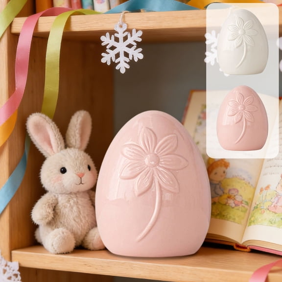 JASKFLY Easter Egg Ornament -4.33x3.62in Handcrafted Ceramic Decorative Crafts for Home Living Room Desktop Display & Holiday Gifting(Pink)