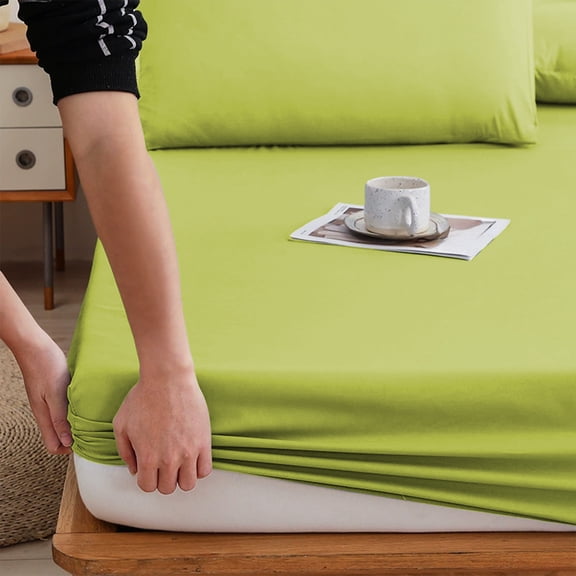 JASKFLY Fitted Sheet - Non Slip Elastic Bed Cover Soft Polyester Fabric Mattress Protection for Sleeping Naked & Secure All Night Comfort (Green)