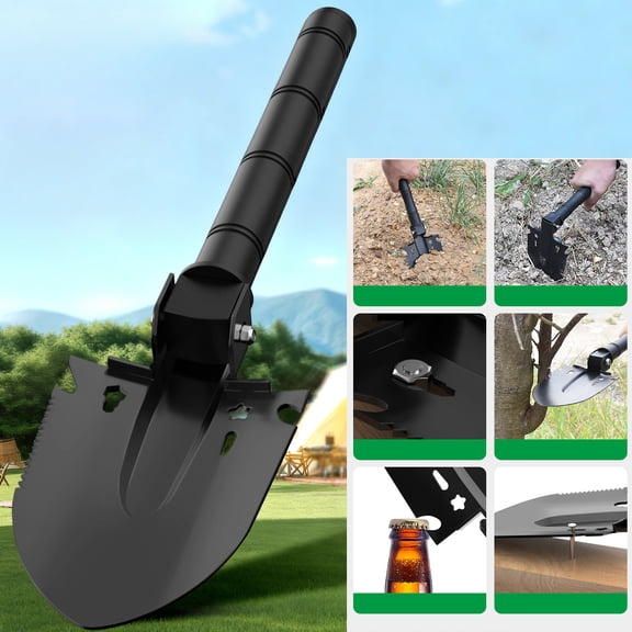 JASKFLY Hand Shovel -14.37x3.78x1.97in Heavy Duty Metal Multi-Tool with Serrated Edge & Bottle Opener for Camping, Gardening & Outdoor Survival Tasks(Black)