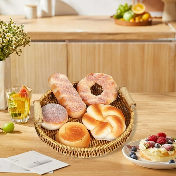 Imitation Rattan Fruit Plates - Hand-woven Japanese Bread Basket, Steamed Bun Basket, Decorative Storage Tray for Living Room Home, JASKFLY
