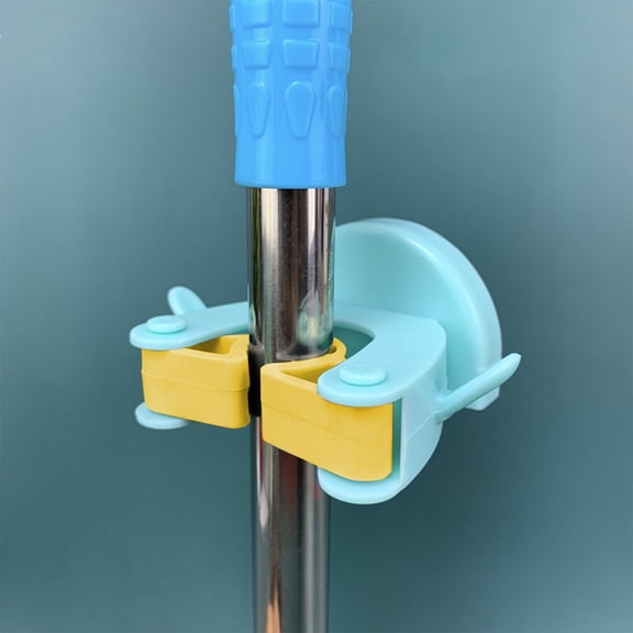 JASKFLY Mop Holder - Wall Mounted Plastic Organizer with Non-slip Rubber Grips for Garage Laundry & Kitchen, 3.7 x 2.6 x 1.8 in, (Blue)