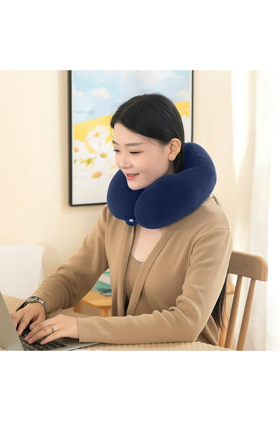 Navy Memory Foam Travel Pillow - 11.02x11.81in Ergonomic U-Shape Cervical Support for Airplane, Car, & Office Comfortable Sleeping
