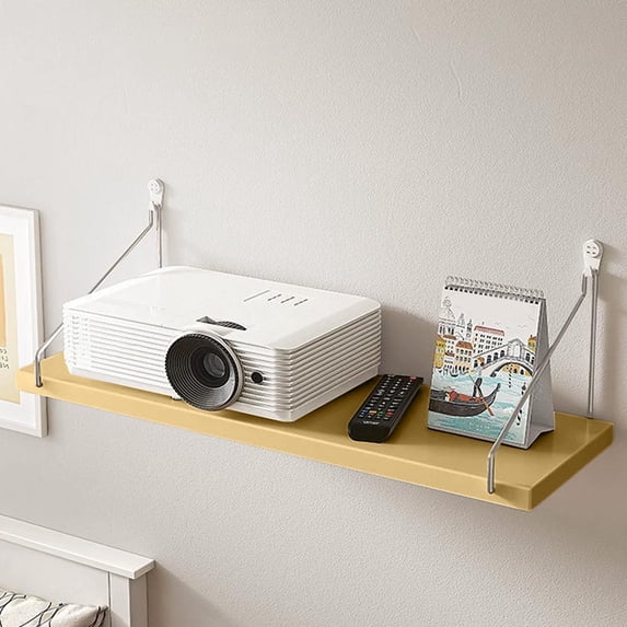 JASKFLY No-Drill Wall Shelf -15.75x5.91in Wooden Floating Shelf for Bedside Storage, Living Room Projector Mount and Router Holder, Wall-Mounted Organizer for Home Office and Entryway(Yellow)