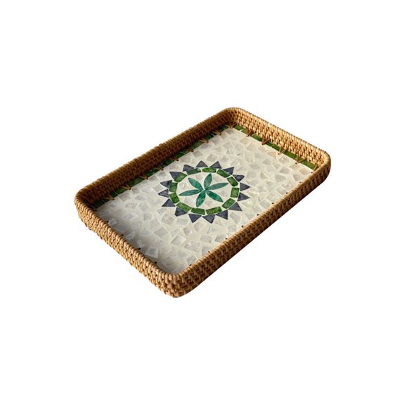 JASKFLY Rattan Tray - Storage Shells Color Woven Seashells Decoration for Family Living Room Picnic Sum Dried Fruit Restaurant Coffee Table