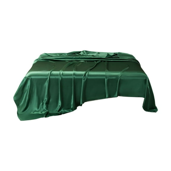 JASKFLY Silk Bedding - Satin Fabric Fitted Sheet with Corner Pockets for Mattress, Hotel Luxury Feel & Easy Care, for Master Bedroom & Guest Room Comfort,66.14x88.19in(Dark Green)