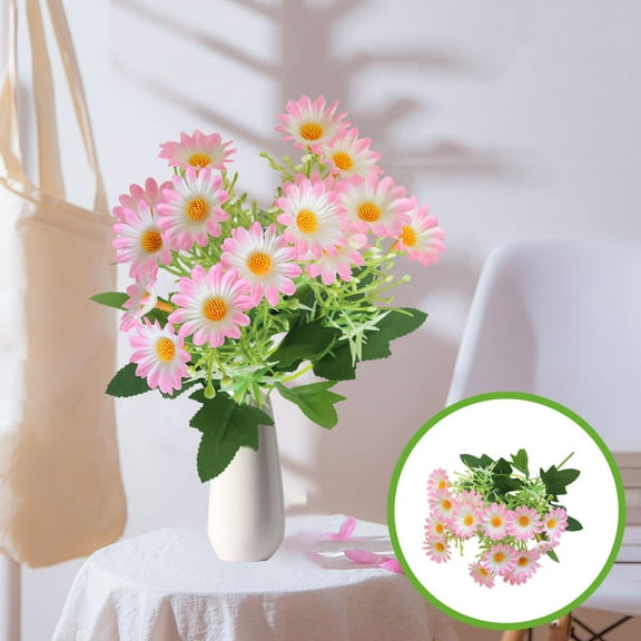 JASKFLY Simulation Daisys Flowers - Artificial Fake Flowers Bouquet with Realistic Leaves & Buds for Outdoor Holiday Decorations Home Garden (Pink)