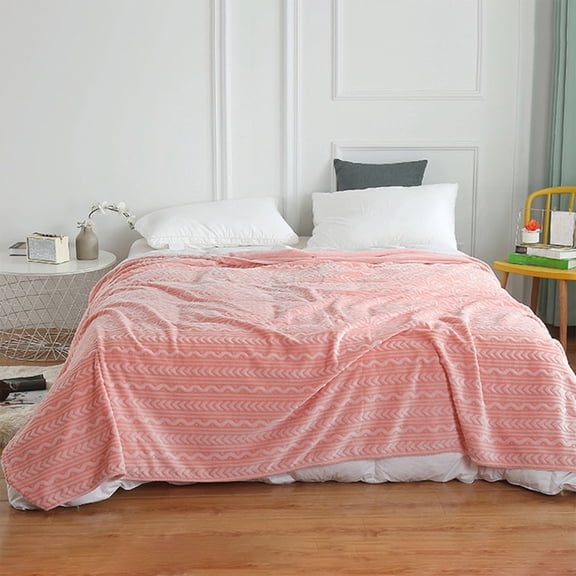 JASKFLY Soft and Thick Double Layer Raschel Blanket - Cozy Fleece Throw Striped Design for Beds Sofas and Living Rooms Providing Ultimate (Pink)