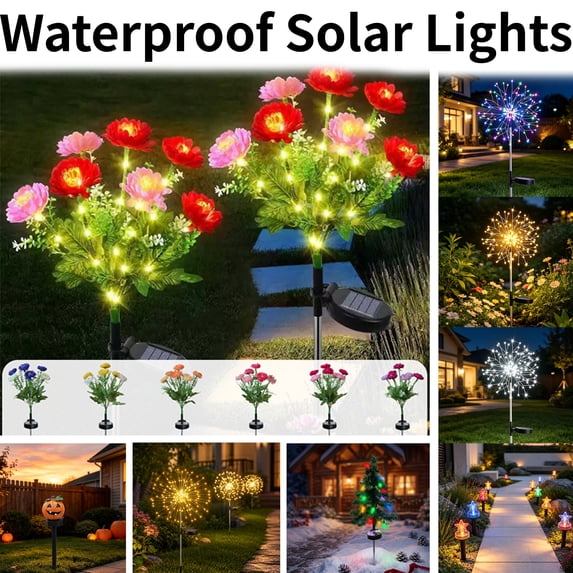 JASKFLY Solar Powered Flower Lights - Decorative Garden Stake Lights with Realistic Silk Blooms for Outdoor Landscapes and Courtyard Decor(Red)