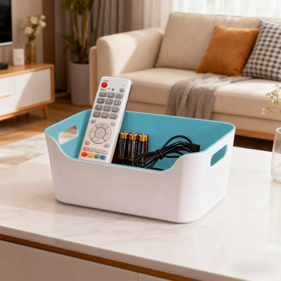 JASKFLY Storage Box - Plastic Organizing Container for Kitchen Pantry & Living Room Snack Storage, 9.4 x 6.7 x 4.1 in, (Blue)