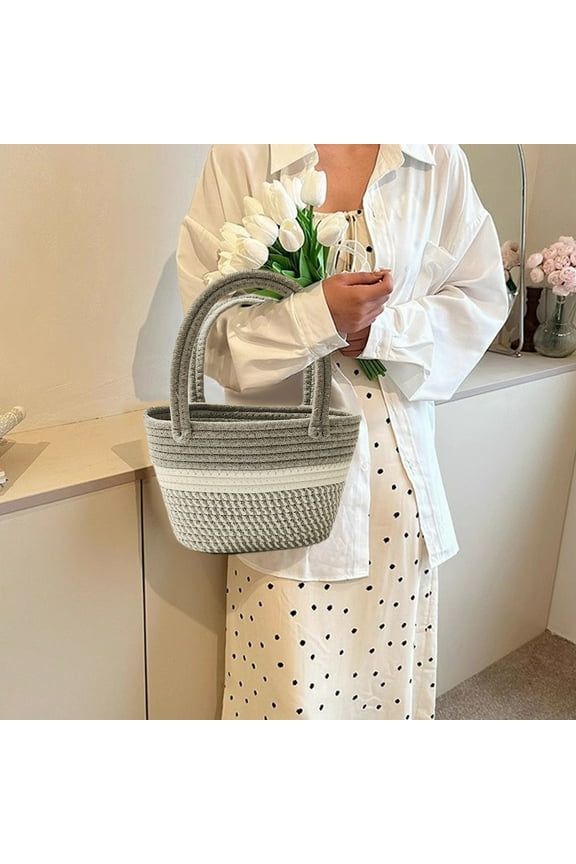 Straw Tote - Woven Shoulder Bag for Women, Natural Fiber Braided Shopping Tote for Beach Travel and Daily Outings,12.99x11.81x6.30in(Gray)