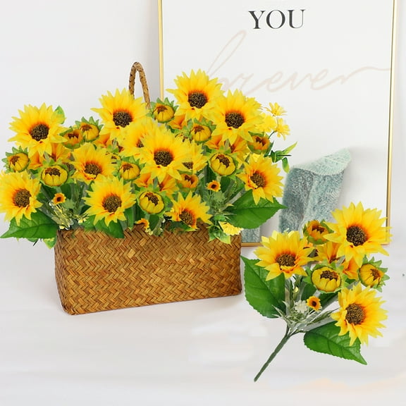 JASKFLY Sunflower - Artificial Flower with Realistic Leaves & Buds for Home, Office, Or Commercial Decor(Orange)