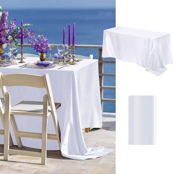 JASKFLY Tablecloth - Glossy Satin Polyester Fabric for Formal Dining & Special Events Elegant Table Setting for Banquets, 102.4 x 57.1 in, (White)