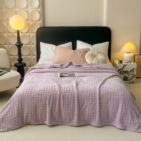 JASKFLY Waffle Jacquard Blanket - Luxurious Polyester Weave Double-sided Edging No Shedding Versatile Throw, 39.4x59.1 in, (Purple)
