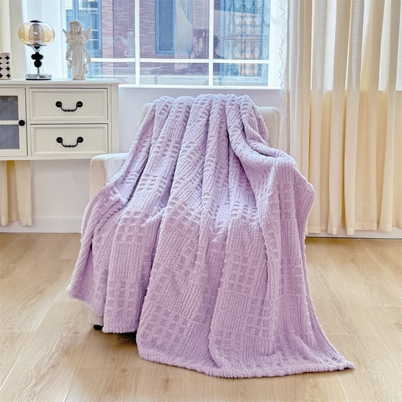 JASKFLY Waffle Weave Jacquard Blanket - Soft Polyester Fabric Double-sided Edging No Shedding Versatile Throw for Living Room, 27.6x39.4 in, (Purple)
